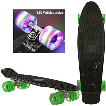 Sajan - Skateboard - LED - Penny board - Zwart-Groen - 22.5