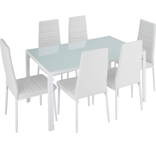 Eettafelset Brandenburg tafel en 6 stoelen - wit/wit, Huis en Inrichting, Complete eetkamers, Verzenden