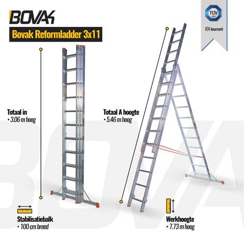 Bovak Reformladder 3x7- 3 delige ladder 4,10m - schuifladder, Doe-het-zelf en Verbouw, Ladders en Trappen, Ladder, Nieuw, Opvouwbaar of Inschuifbaar