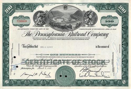 Certificaat van aandeel The Pennsylvania Railroad Company, Postzegels en Munten, Munten en Bankbiljetten | Verzamelingen, Verzenden