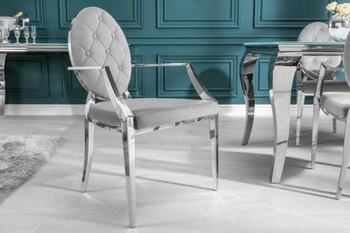 Elegante stoel MODERN BAROK edelgrijs fluweel met, Huis en Inrichting, Stoelen, Ophalen of Verzenden
