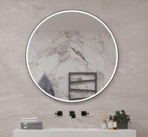 Fraaie ronde spiegel met mat zwart frame licht en verwarming, Huis en Inrichting, Badkamer | Badkamermeubels, Minder dan 25 cm