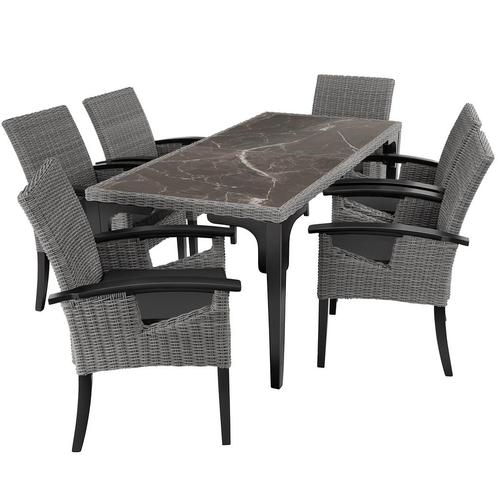 Wicker tafel Foggia met 6 stoelen Rosarno - grijs, Tuin en Terras, Tuinsets en Loungesets, Verzenden