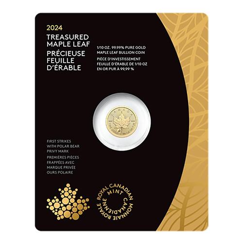 Puur gouden 5 dollar munt  Treasured Gold Maple Leaf 2024, Postzegels en Munten, Munten | Amerika, Verzenden