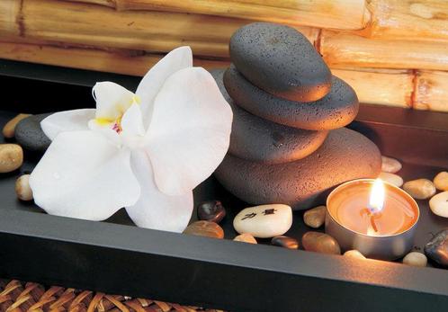 Zen stenen bloem fotobehang, wellness, relax. Fotobehang4you, Huis en Inrichting, Stoffering | Behang, Verzenden