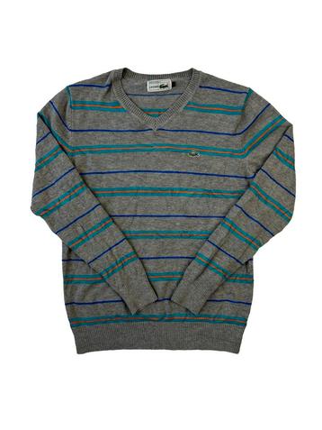 Vintage Lacoste Grey/Blue Striped Knit Sweater maat XS