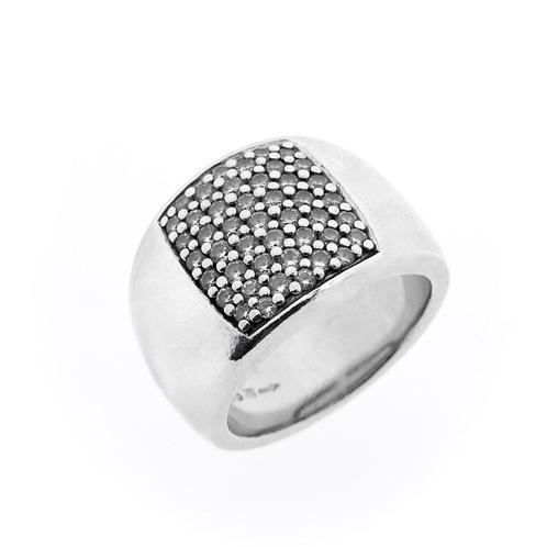 Zilveren brede pavé ring met zirconia | TiSento, Sieraden, Tassen en Uiterlijk, Ringen, Zilver, Gebruikt, Zilver, Verzenden