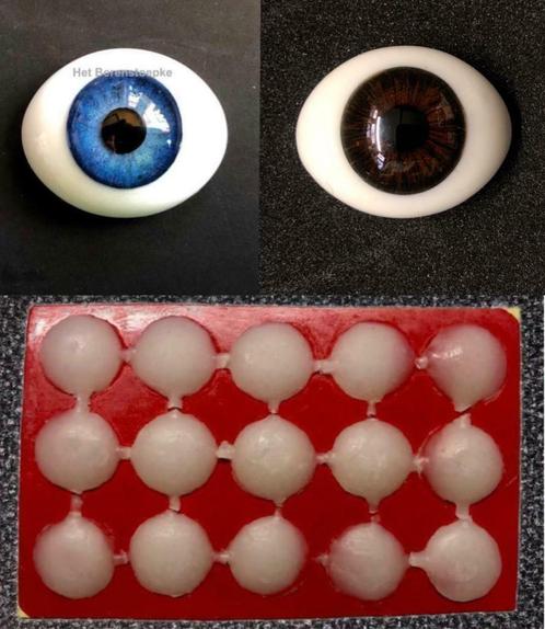Glasogen poppenogen ovaal paperweight blauw / bruin+ogenwas., Verzamelen, Poppen, Accessoires, Nieuw, Verzenden
