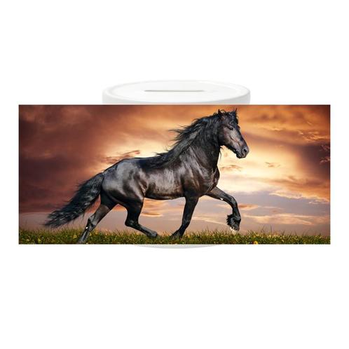 Spaarpot - Zwart paard - Fries Paard op bruine achtergrond N, Verzamelen, Spaarpotten, Nieuw, Ophalen of Verzenden