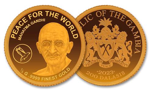 Kleinste goud munt Mahatma Gandhi 2023 AU, Postzegels en Munten, Munten en Bankbiljetten | Verzamelingen, Verzenden