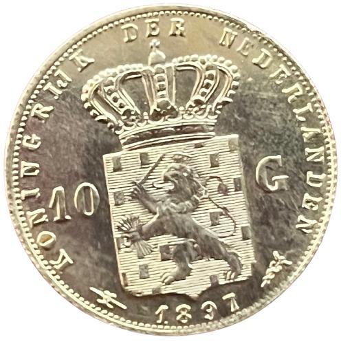 Gouden 10 gulden 1897 parels los Wilhelmina, Postzegels en Munten, Munten | Nederland, Losse munt, Goud, Verzenden