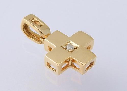18 karaat Gouden Kruis Hanger Kruisje Kettinghanger Diamant, Sieraden, Tassen en Uiterlijk, Kettinghangers, Met edelsteen, Goud