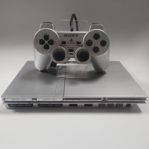 Playstation 2 Slim Zilver + Sony controller SCPH-77004, Spelcomputers en Games, Spelcomputers | Sony PlayStation 2, Ophalen of Verzenden