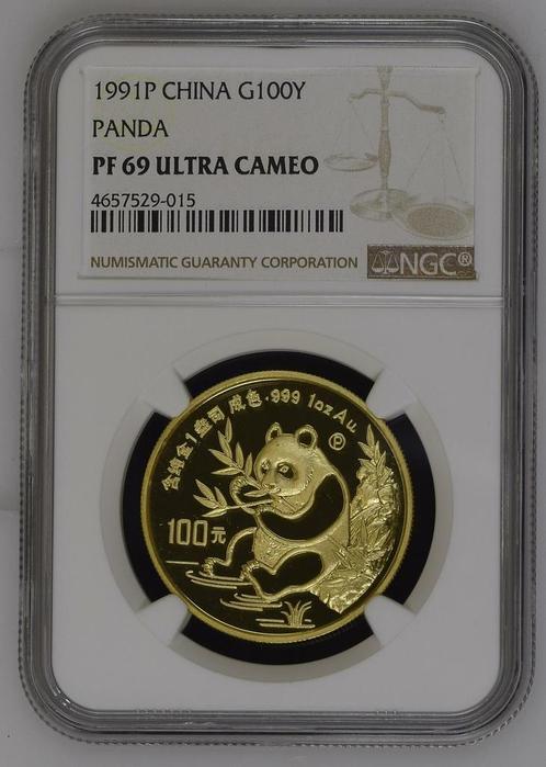 Gouden China Panda 1 oz 1991 PF69 UCAM NGC gecertificeerd, Postzegels en Munten, Munten | Azië, Oost-Azië, Losse munt, Goud, Verzenden