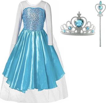Prinsessenjurk - Frozen jurk - Elsa + tiara/toverstaf 92/152