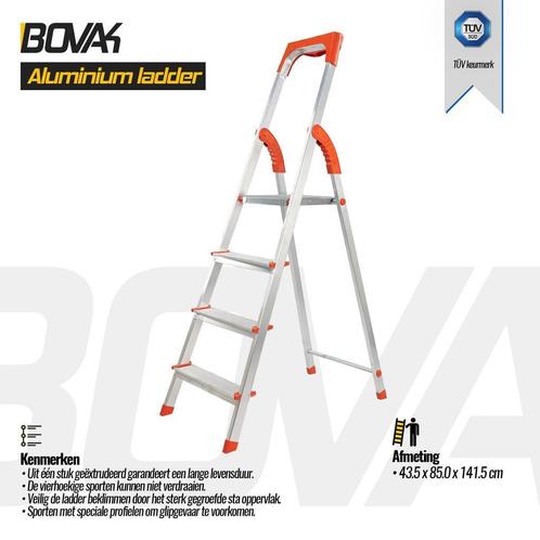 Bovak Huishoudtrap - Keukentrapje - aluminium ladder - trap, Doe-het-zelf en Verbouw, Ladders en Trappen, Trap, Nieuw, Opvouwbaar of Inschuifbaar