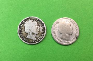 Willem III zilveren dubbeltjes, 2 stuks, 1871 en 1889