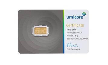 Umicore Goudbaar 1 gram met certificaat | Goudonline