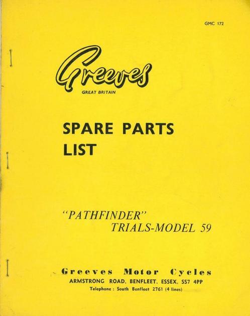 1970 - Greeves - Spare Parts List - 'Pathfinder' Model 59, Motoren, Handleidingen en Instructieboekjes, Overige merken, Verzenden