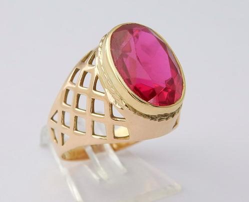 Exclusieve Antieke 14 karaat Gouden Art Deco Ring Robijn, Sieraden, Tassen en Uiterlijk, Antieke sieraden, Ring, Met edelsteen