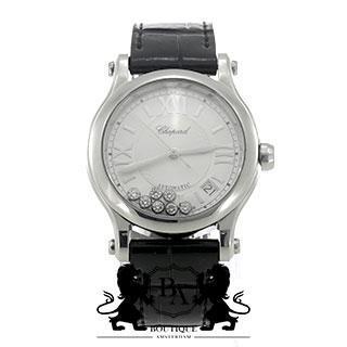 Chopard Happy Sport 8559 Floating Diamond Staal Leer 36mm, Sieraden, Tassen en Uiterlijk, Horloges | Dames, Leer, Gebruikt, Staal