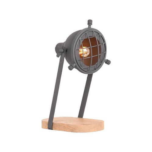 LABEL51 - Tafellamp Grid - Grijs Metaal - Rough Mangohout, Huis en Inrichting, Lampen | Tafellampen, Nieuw, Metaal, Minder dan 50 cm