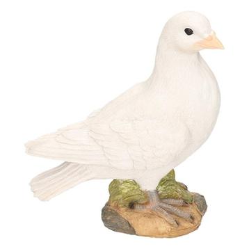 Witte duif stenen beeld rechts 24 cm - Decoratie vogels