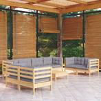 vidaXL 9-delige Loungeset met grijze kussens massief, Verzenden, Nieuw, Loungeset