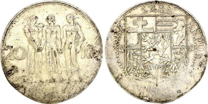 20 Kronen Fehlpraegung 1933 Tschecheslowakei:, Postzegels en Munten, Munten | Europa | Niet-Euromunten, Verzenden
