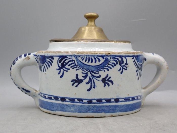 Delft - Pot - met messingafdekking - Aardewerk - Possetpot, Antiek en Kunst, Antiek | Glas en Kristal