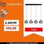Hanglamp Zwart met Smoke Glas – 4-Lichts Langwerpig | Xavi, Huis en Inrichting, Lampen | Hanglampen, Verzenden, Nieuw
