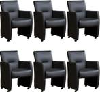 Set van 6 Donkerblauwe leren moderne eetkamerfauteuils - Tol, Overige kleuren, Nieuw, Leer, Ophalen of Verzenden
