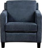 Blauwe leren landelijke fauteuils - poot hout zwart - Kenia, Huis en Inrichting, Fauteuils, Nieuw, Ophalen of Verzenden, Landelijk
