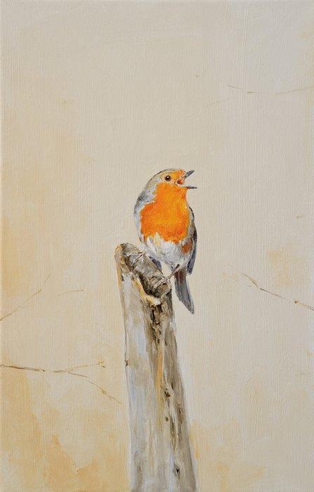 Matthieu van Riel - Singing Robin, Antiek en Kunst, Kunst | Schilderijen | Modern