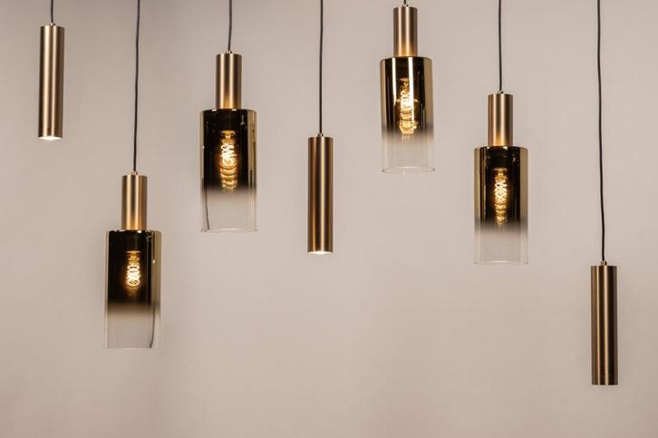 Rietveld Hanglampen - Goud - Glas, Metaal, Huis en Inrichting, Lampen | Hanglampen, Verzenden