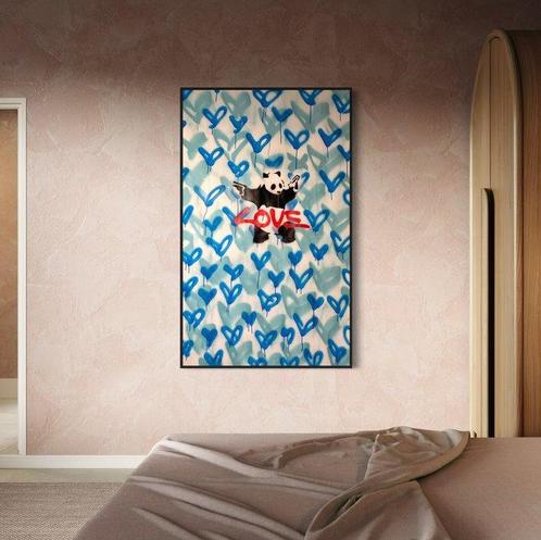 Timo Wedell (1994) - Blue Heart Panda Like Banksy - XXL · No, Antiek en Kunst, Kunst | Schilderijen | Modern