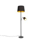 Klassieke vloerlamp zwart met goud en leeslampje - Retro, Huis en Inrichting, Lampen | Vloerlampen, Nieuw, Overige stijlen