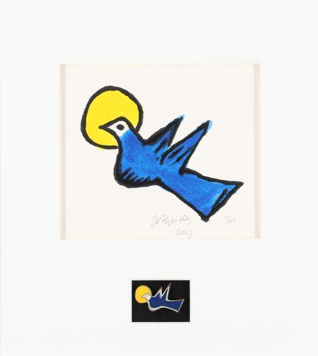 Corneille (1922-2010) - Vogel ( Zeefdruk met broche ), Antiek en Kunst, Kunst | Designobjecten