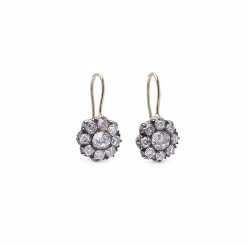 Oorbellen Victoriaanse bloemenclusterontwerp 18kt gouden en, Sieraden, Tassen en Uiterlijk, Oorbellen