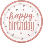 Happy Birthday Borden Rose Goud 23cm 8st, Verzenden, Nieuw