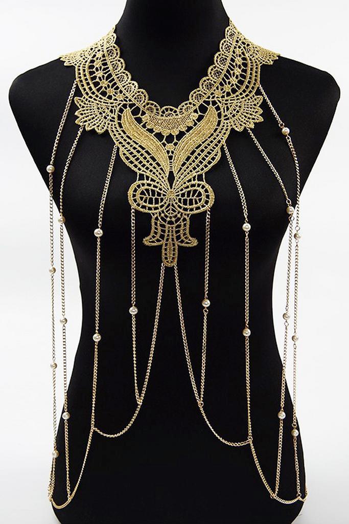 Body Chain Goud Kant Victoriaans Lichaamsketting Sexy Lace B, Sieraden, Tassen en Uiterlijk, Kettingen, Goud, Nieuw, Verstelbaar