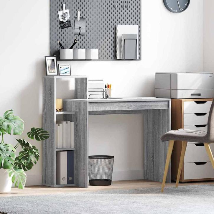 vidaXL Bureau met plank Grijs Sonoma 100 x 40 x 90 cm, Huis en Inrichting, Bureaus, Nieuw, Verzenden