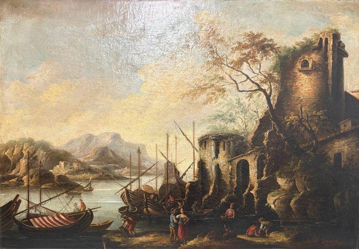 Da Salvator Rosa (XIX) (Reca firma Michel Legrande) - Marina, Antiek en Kunst, Kunst | Schilderijen | Klassiek