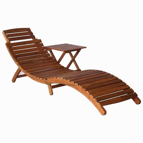 vidaXL Ligbed met tafel massief acaciahout bruin, Tuin en Terras, Ligbedden, Nieuw, Verzenden