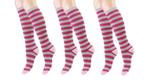 3 paar Badstof kniekousen - Gestreept - Fuchsia-Lichtgrijs, Verzenden, Nieuw