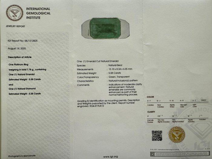 Ring Platina - 5.58ct. tw. Smaragd, Sieraden, Tassen en Uiterlijk, Ringen