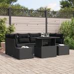 vidaXL 7-delige tuinbankset met kussens, zwart poly riet, Verzenden, Nieuw, Rotan