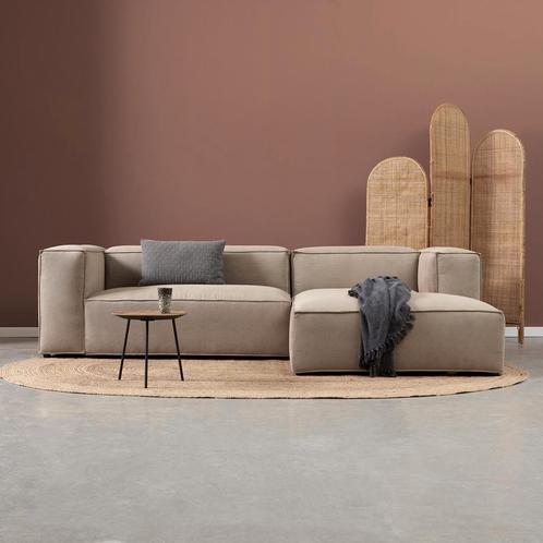 *WOONWINKEL* Beige Rib Bank Met Chaise Longue Rechts, Huis en Inrichting, Banken | Bankstellen, Nieuw, Verzenden