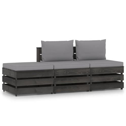 vidaXL 3-delige Loungeset met kussens grijs geïmpregneerd, Tuin en Terras, Tuinsets en Loungesets, Loungeset, Nieuw, Hout, Verzenden