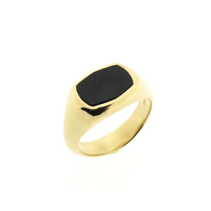 Gouden zegelring met onyx, Sieraden, Tassen en Uiterlijk, Ringen, Heer, Met edelsteen, Overige kleuren, 20 of groter, Gebruikt